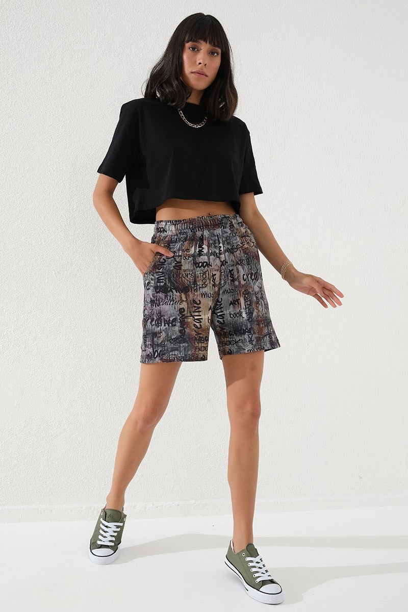Plato Print Pattern Laced Comfort Fit Bermuda Women's Shorts - 91006