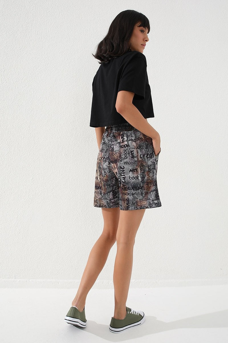 Plato Print Pattern Laced Comfort Fit Bermuda Women's Shorts - 91006