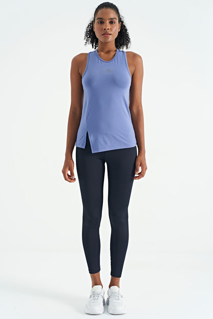 Plato Slit Detailed O Collar Sleeveless Standard Fit Women's Sports Singlet - 97256