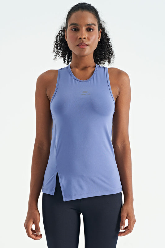 Plato Slit Detailed O Collar Sleeveless Standard Fit Women's Sports Singlet - 97256
