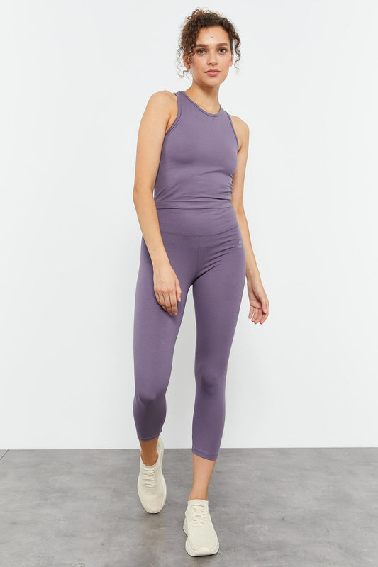 Plato High Waist Capri-Crop Singlet Slim Fit Women's Tights Set - 95284