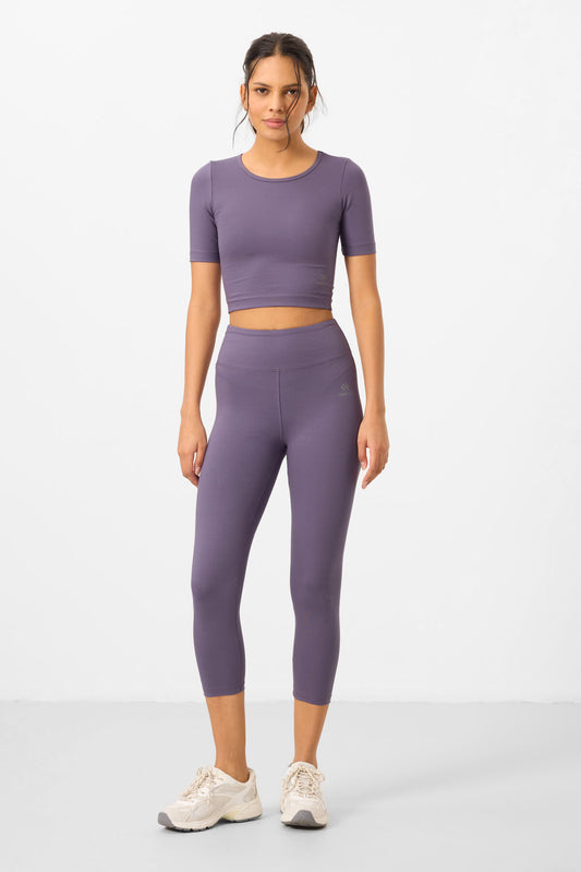 Plato High Waist Capri-Crop T-Shirt Slim Fit Women's Tights Set - 95285