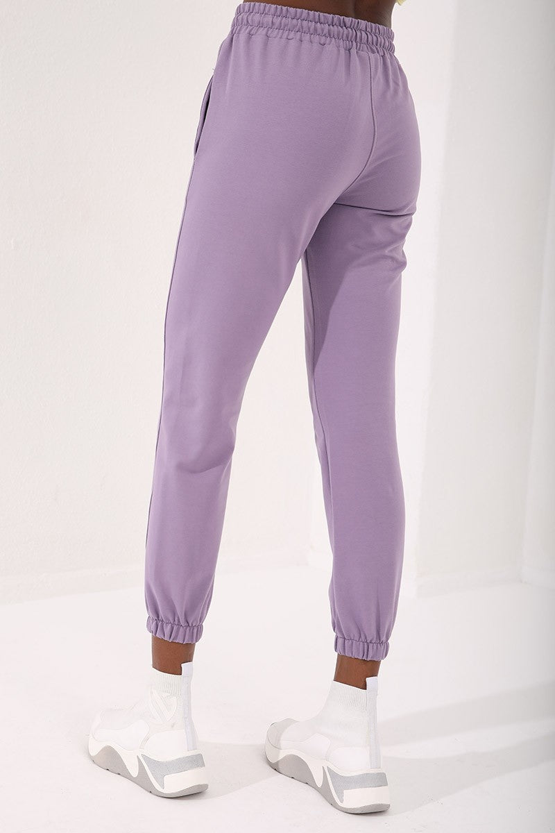Plato High Waist Embroidered Comfort Fit Elastic Cuff Women's Tracksuit Bottom - 94573