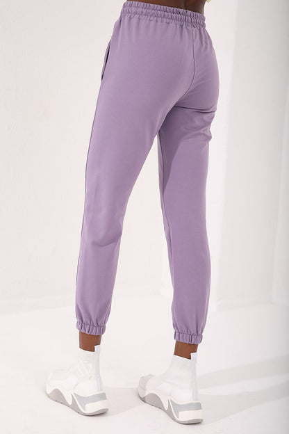 Plato High Waist Embroidered Comfort Fit Elastic Cuff Women's Tracksuit Bottom - 94573