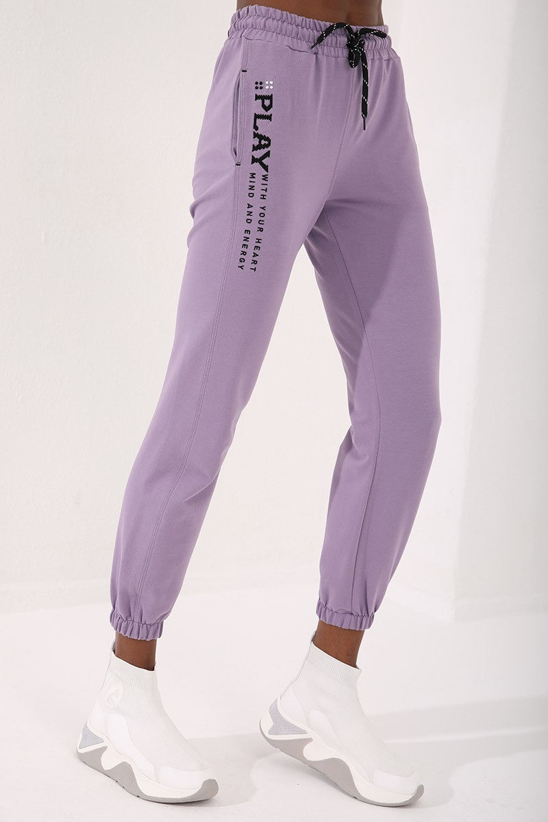 Plato High Waist Embroidered Comfort Fit Elastic Cuff Women's Tracksuit Bottom - 94573