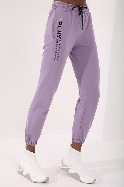 Plato High Waist Embroidered Comfort Fit Elastic Cuff Women's Tracksuit Bottom - 94573