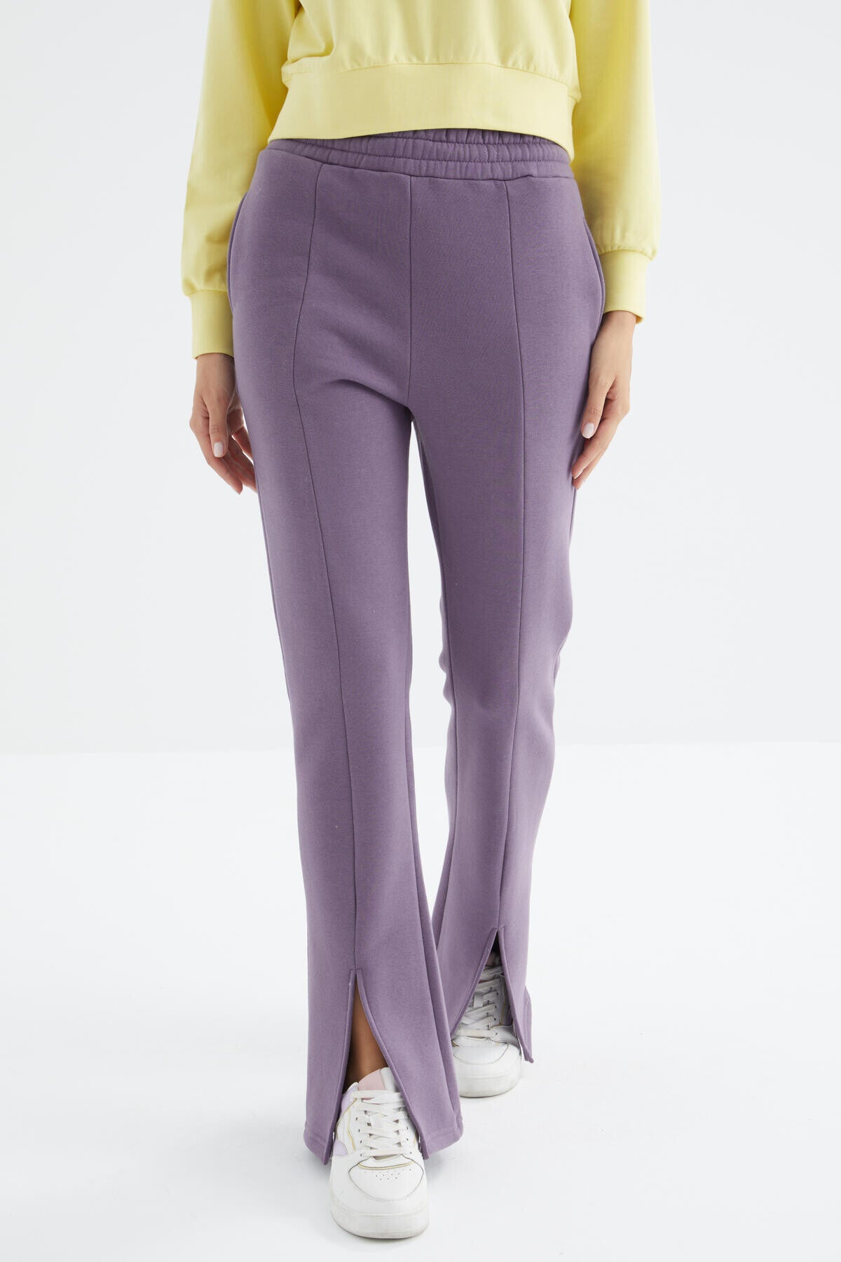 Plato High Waist Front Slit Detailed Side Pocket Comfortable Fit Women's Tracksuit Bottom - 94625