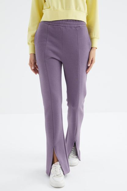 Plato High Waist Front Slit Detailed Side Pocket Comfortable Fit Women's Tracksuit Bottom - 94625