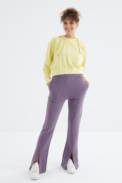 Plato High Waist Front Slit Detailed Side Pocket Comfortable Fit Women's Tracksuit Bottom - 94625