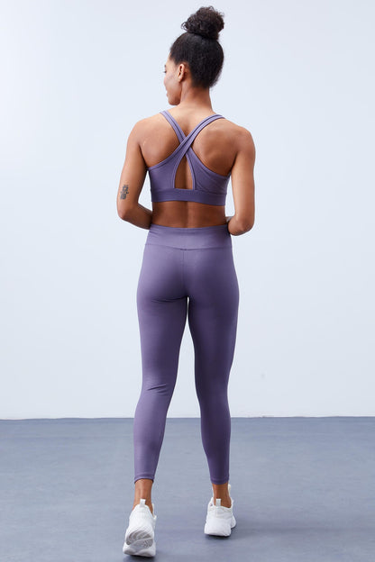 Plato High Waist Wrap-up Cross Back Detailed Slim Fit Women's Tights Set - 95282