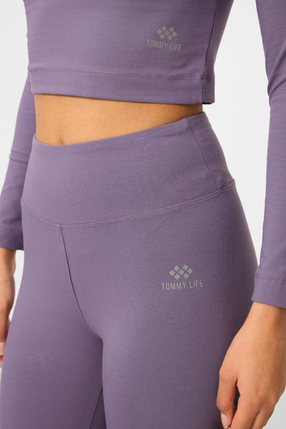 Plato High Waist Long Sleeve Slim Fit Crop Top Women's Tights Set - 95286
