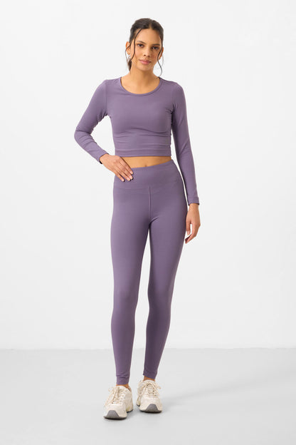 Plato High Waist Long Sleeve Slim Fit Crop Top Women's Tights Set - 95286