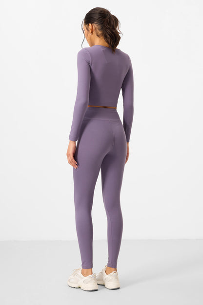 Plato High Waist Long Sleeve Slim Fit Crop Top Women's Tights Set - 95286
