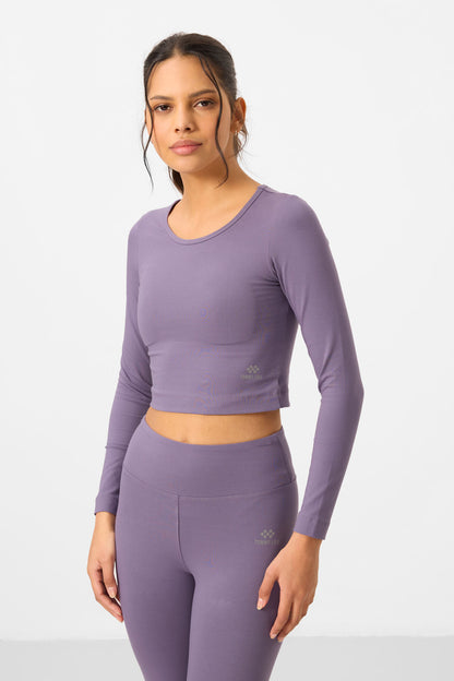 Plato High Waist Long Sleeve Slim Fit Crop Top Women's Tights Set - 95286