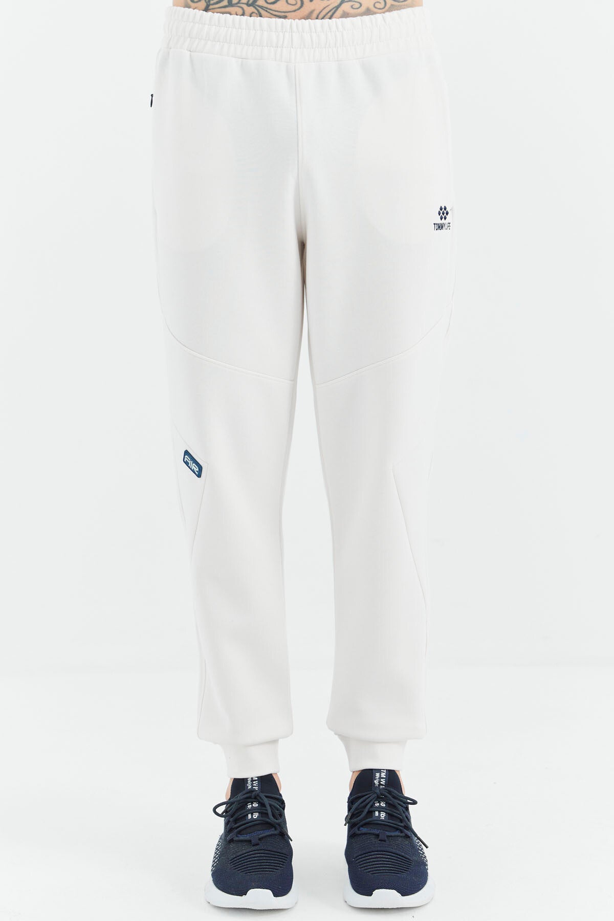 Ecru Laced Striped Detailed Relax Fit Men's Tracksuit Bottom - 82100