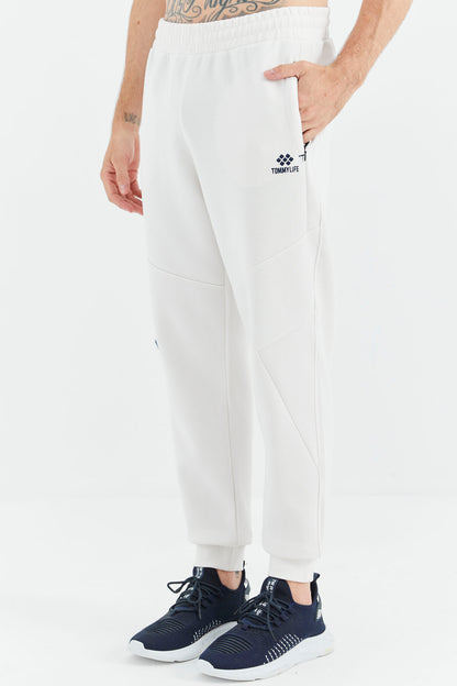 Ecru Laced Striped Detailed Relax Fit Men's Tracksuit Bottom - 82100