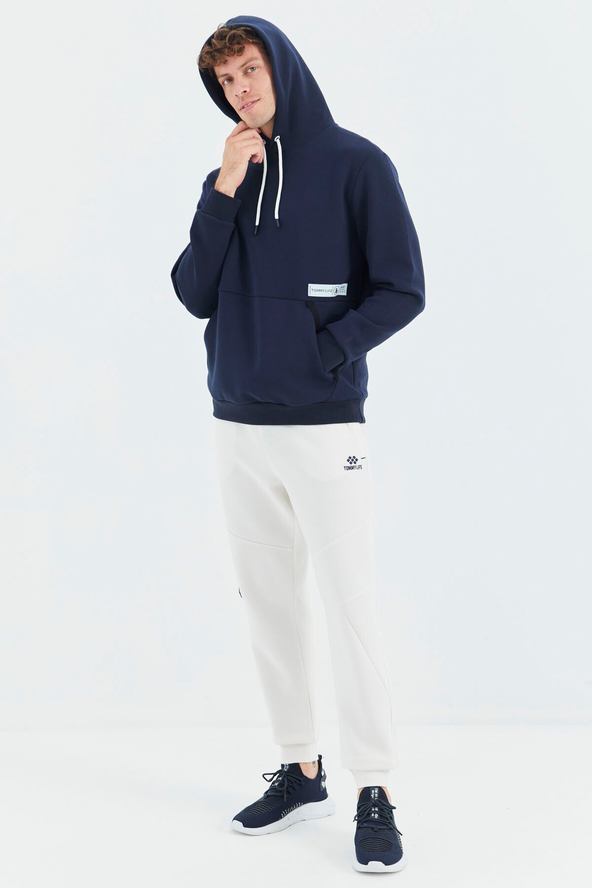 Ecru Laced Striped Detailed Relax Fit Men's Tracksuit Bottom - 82100