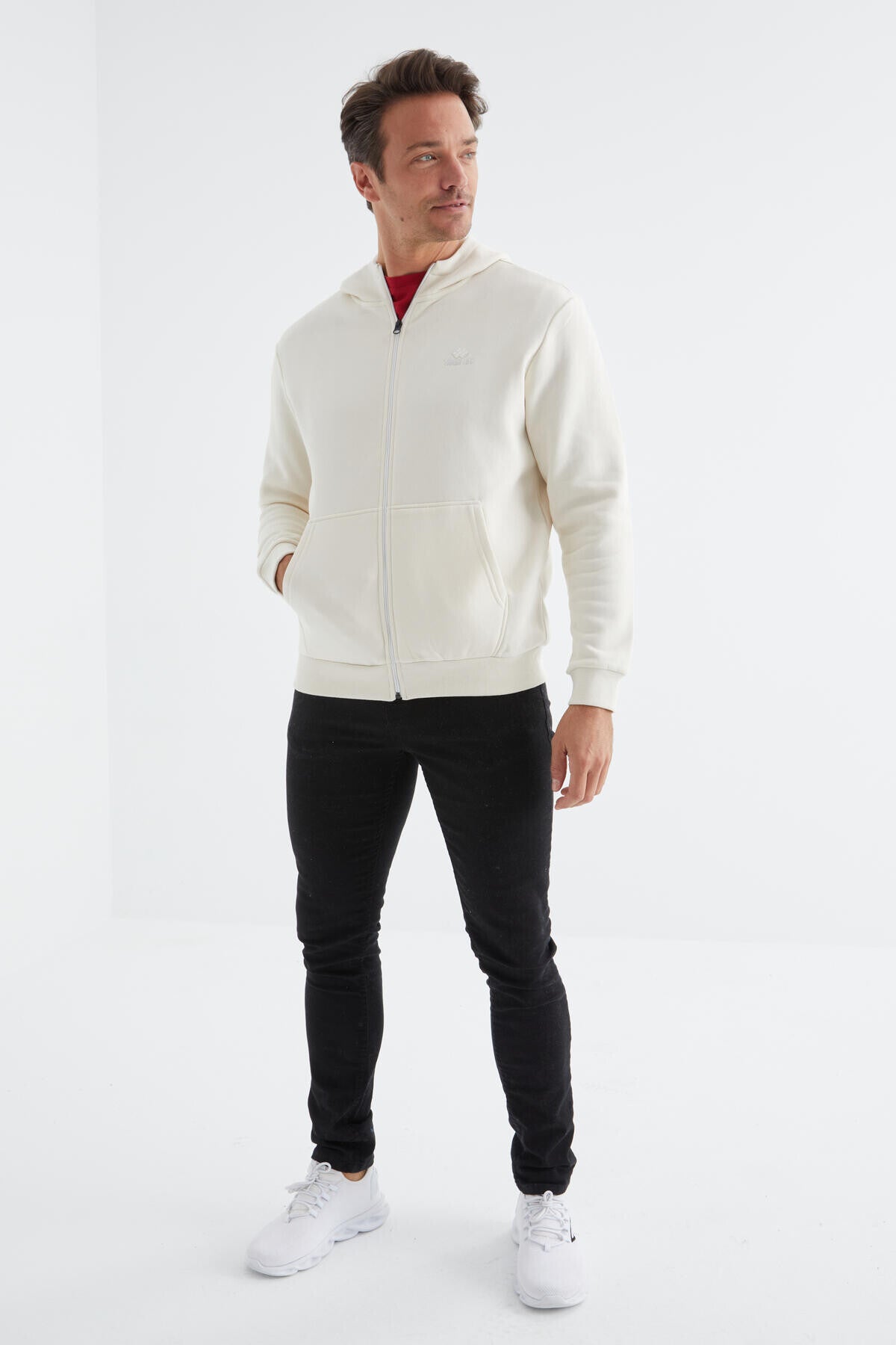 Basic Hooded Comfortable Fit Embroidered Detailed Zippered Men's Sweatshirt - 88035