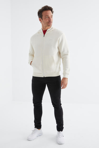 Basic Hooded Comfortable Fit Embroidered Detailed Zippered Men's Sweatshirt - 88035