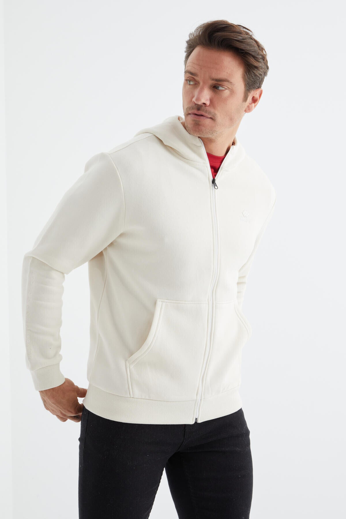 Basic Hooded Comfortable Fit Embroidered Detailed Zippered Men's Sweatshirt - 88035