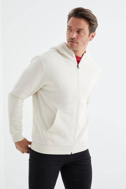 Basic Hooded Comfortable Fit Embroidered Detailed Zippered Men's Sweatshirt - 88035