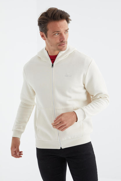 Basic Hooded Comfortable Fit Embroidered Detailed Zippered Men's Sweatshirt - 88035