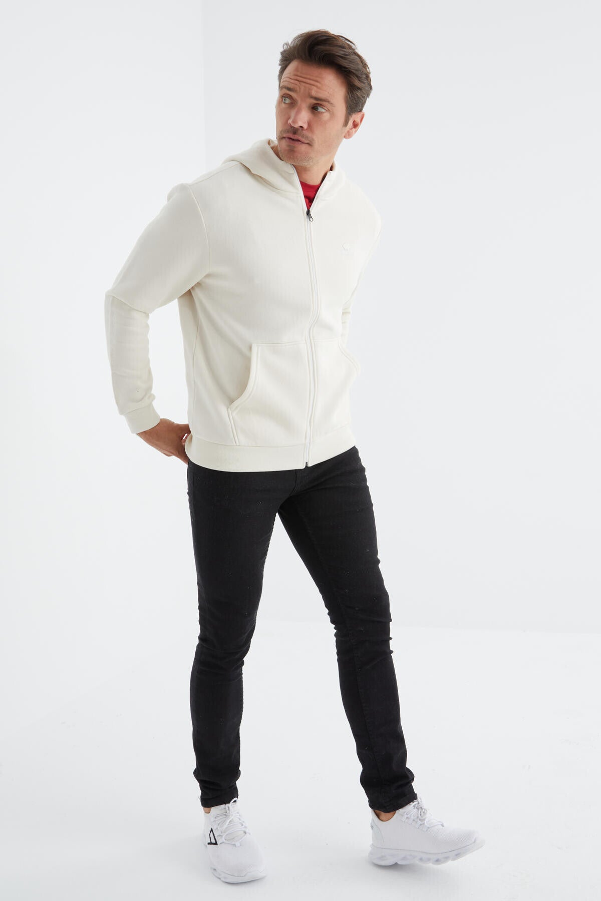 Basic Hooded Comfortable Fit Embroidered Detailed Zippered Men's Sweatshirt - 88035