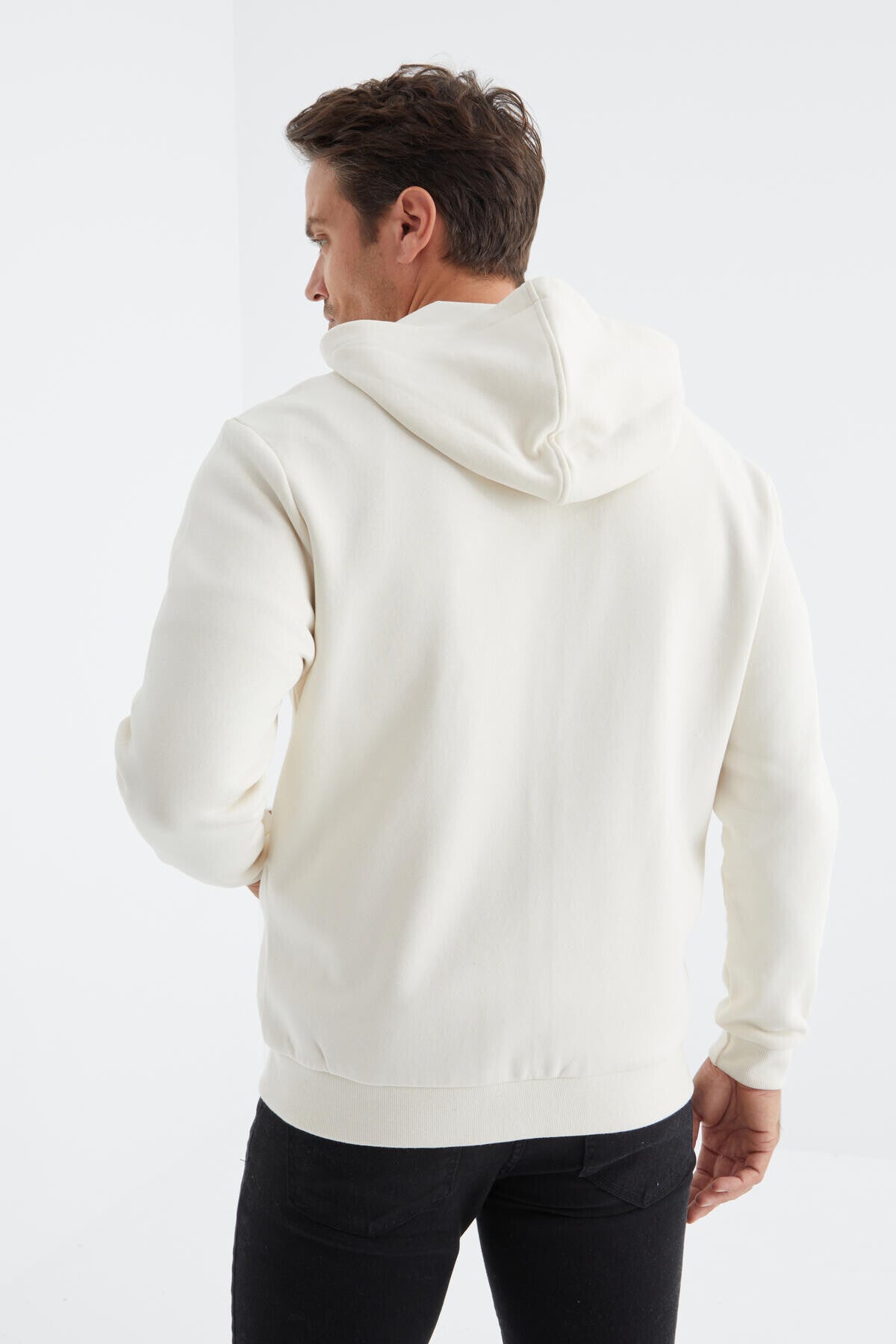 Basic Hooded Comfortable Fit Embroidered Detailed Zippered Men's Sweatshirt - 88035