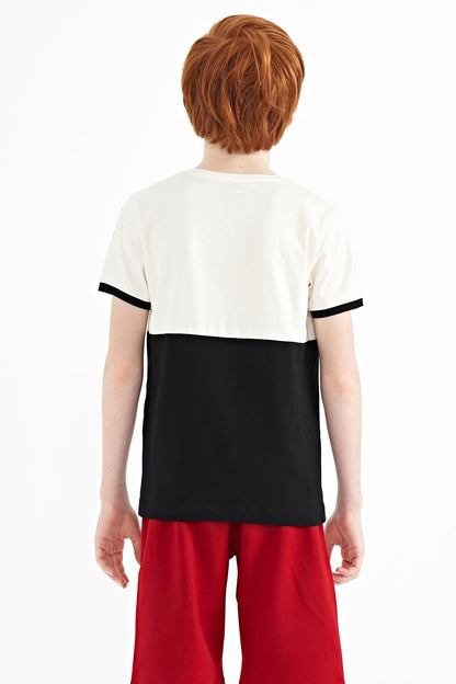 Ecru Print Detailed Color Block Standard Fit O Collar Boys T-Shirt - 11107