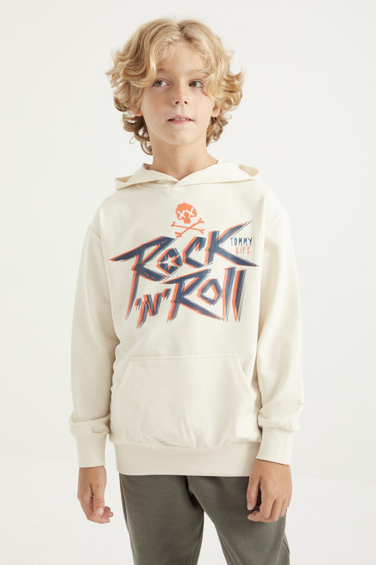 Print Kangaroo Pocket Hooded Regular Fit Boys' Sweatshirt - 11002