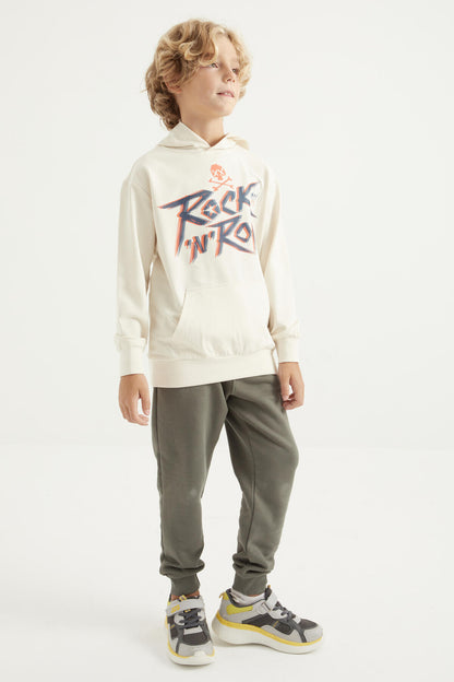Print Kangaroo Pocket Hooded Regular Fit Boys' Sweatshirt - 11002