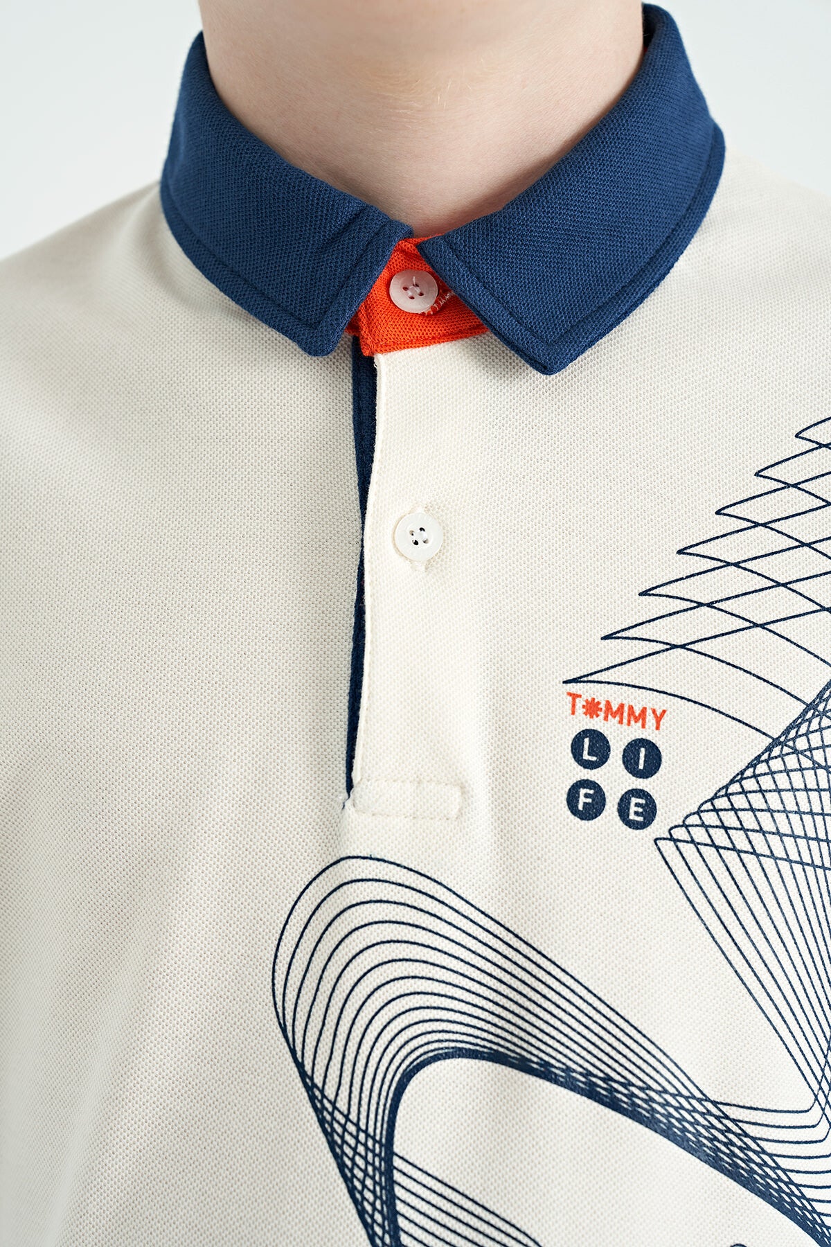 Ecru Print Detailed Standard Mold Polo Collar Boys' T-Shirt - 11164