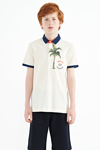 Printed Pocket Detailed Standard Mold Polo Collar Boys T-Shirt - 11144