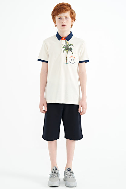 Printed Pocket Detailed Standard Mold Polo Collar Boys T-Shirt - 11144
