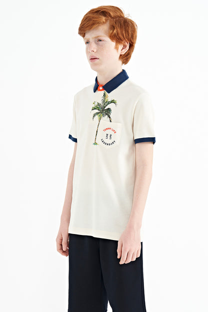 Printed Pocket Detailed Standard Mold Polo Collar Boys T-Shirt - 11144