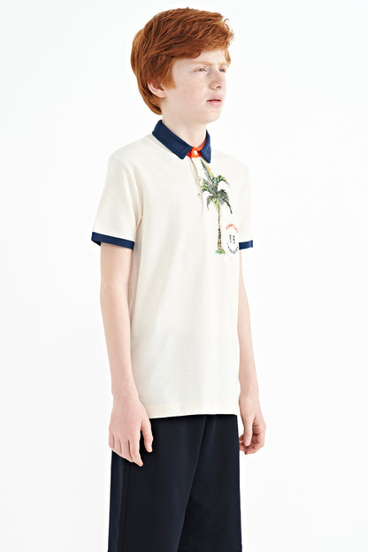 Printed Pocket Detailed Standard Mold Polo Collar Boys T-Shirt - 11144