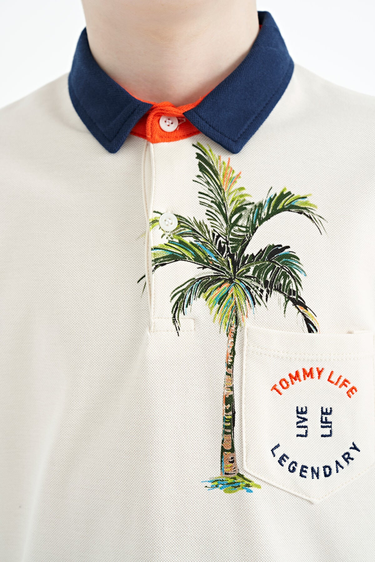 Printed Pocket Detailed Standard Mold Polo Collar Boys T-Shirt - 11144