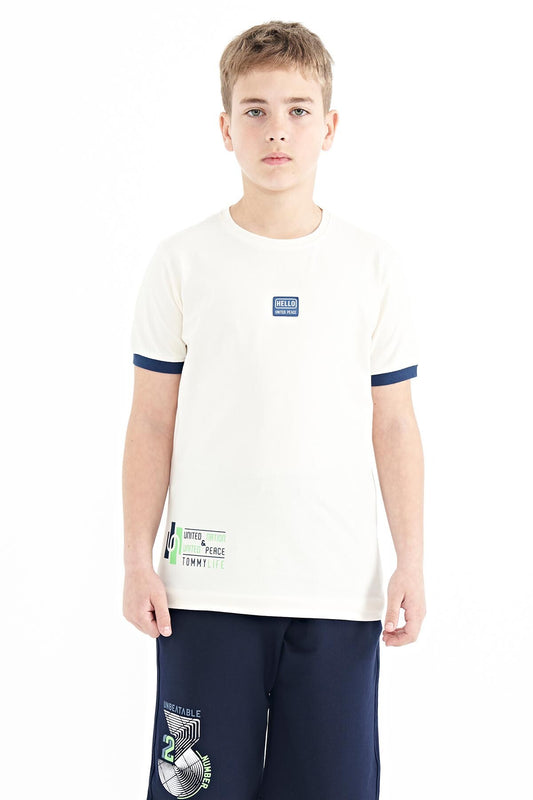 Ecru Print Standard Fit O Collar Boys T-Shirt - 11097