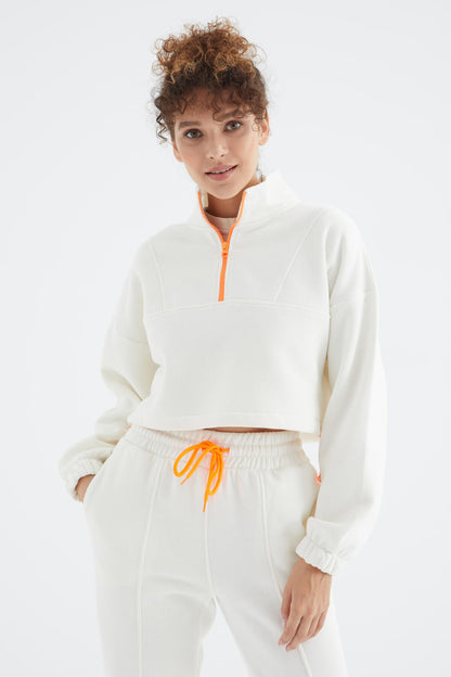 Low Shoulder Waist Gathered Half Zip Oversized Women's Tracksuit Set - 95321