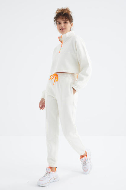 Low Shoulder Waist Gathered Half Zip Oversized Women's Tracksuit Set - 95321
