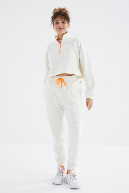 Low Shoulder Waist Gathered Half Zip Oversized Women's Tracksuit Set - 95321