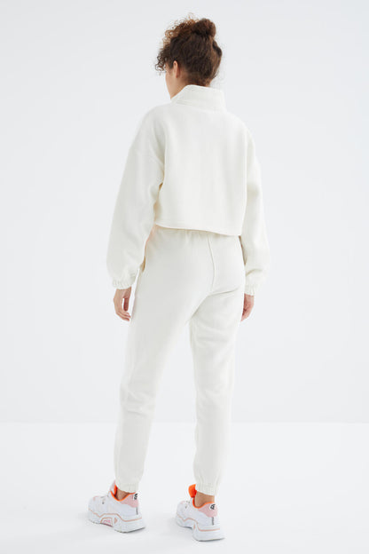 Low Shoulder Waist Gathered Half Zip Oversized Women's Tracksuit Set - 95321