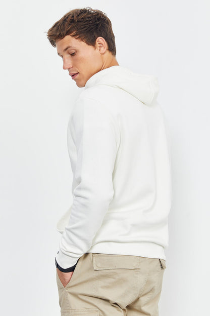Ecru Embroidered Hooded Comfort Fit Men's Sweatshirt - 88007