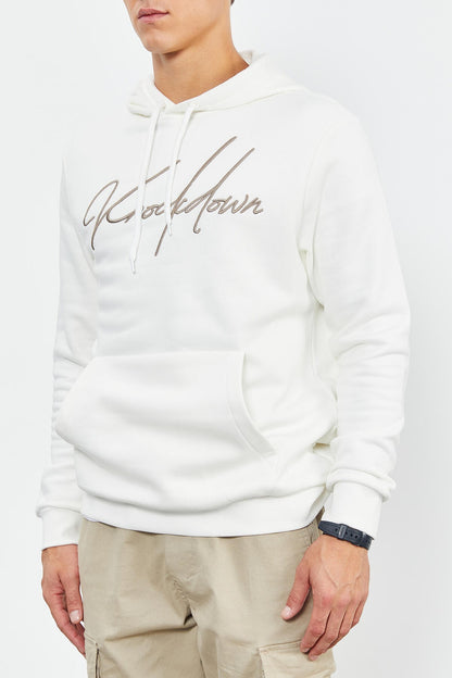 Ecru Embroidered Hooded Comfort Fit Men's Sweatshirt - 88007