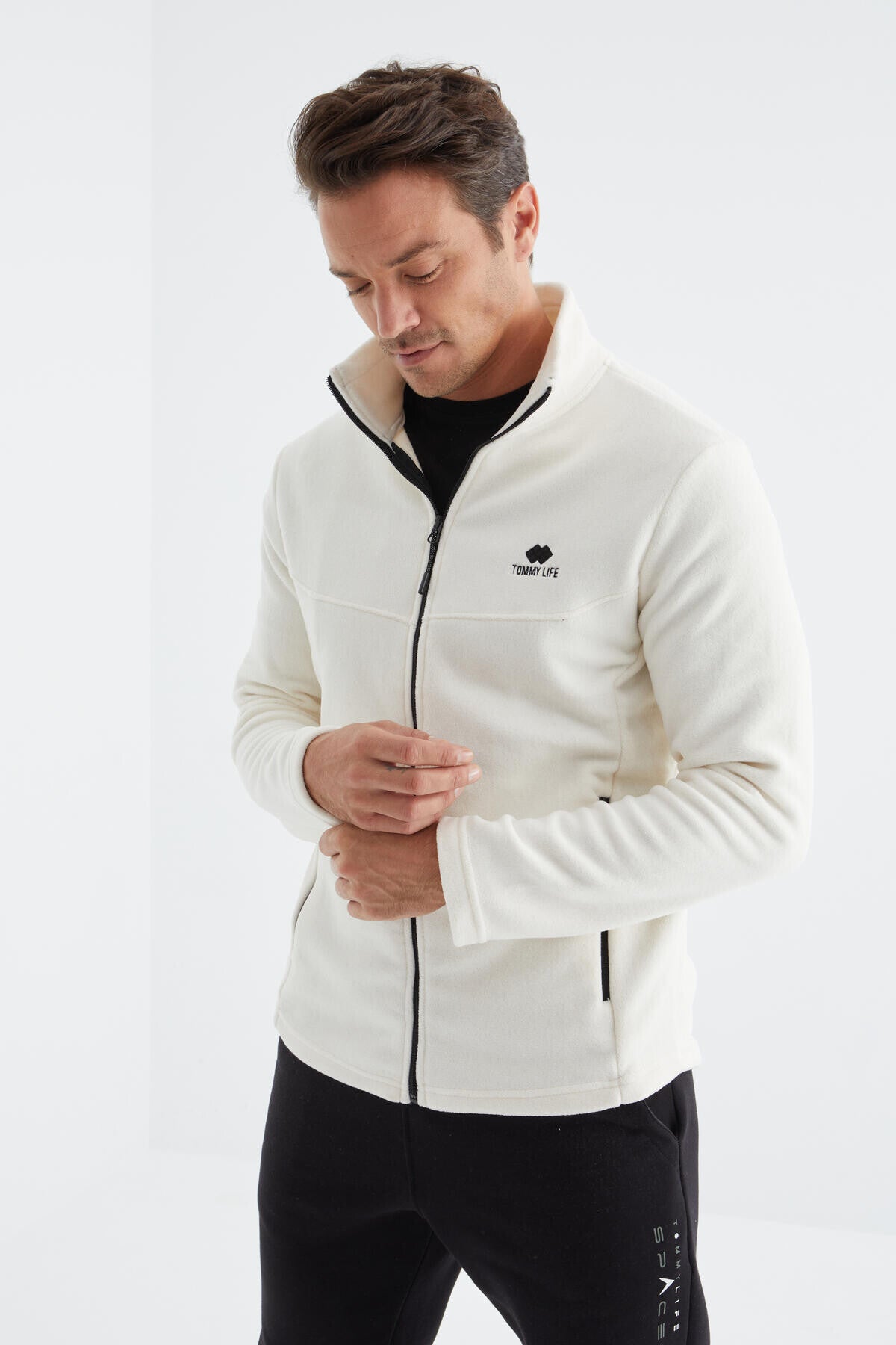 Zippered High Collar Standard Fit Men's Fleece Sweatshirt - 88134