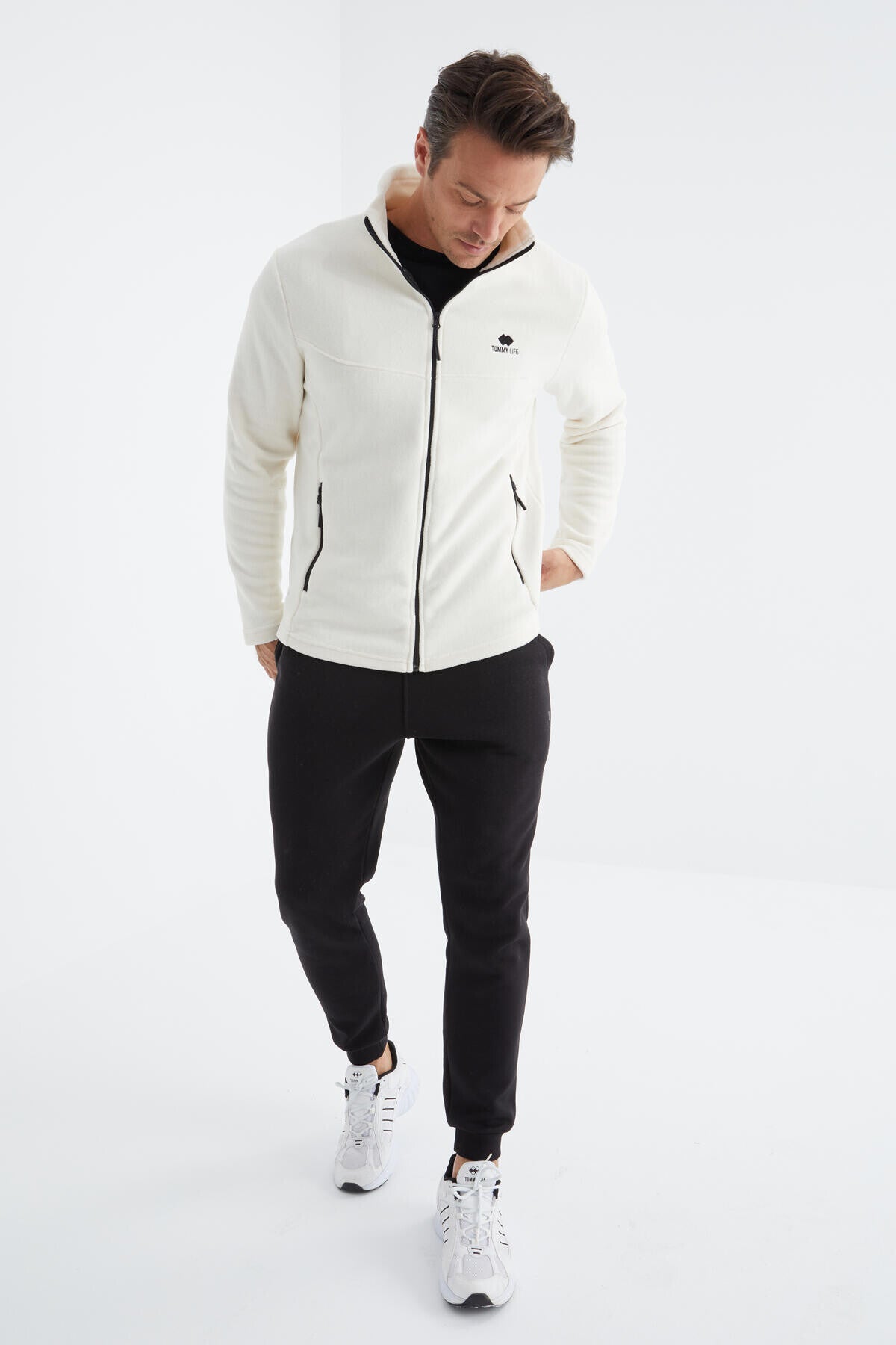 Zippered High Collar Standard Fit Men's Fleece Sweatshirt - 88134