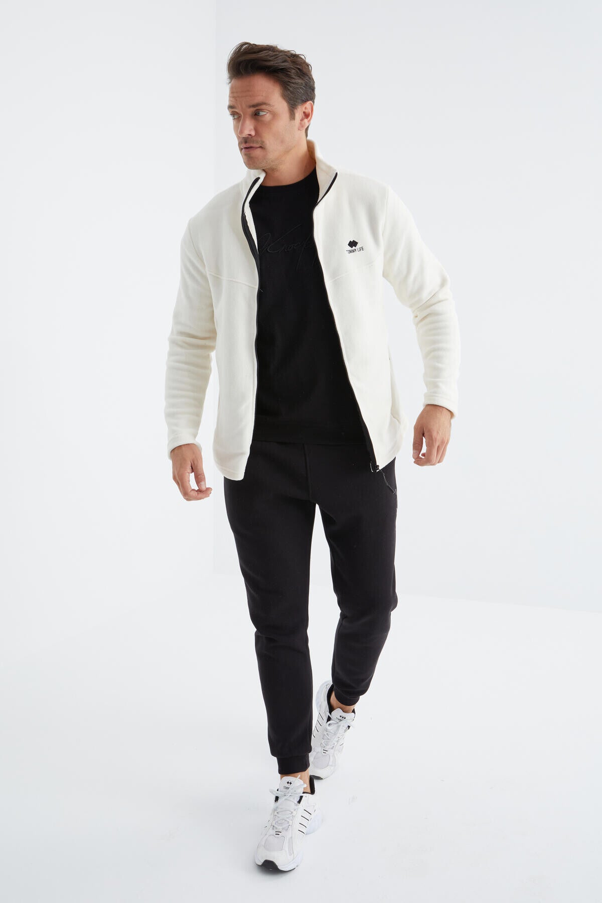 Zippered High Collar Standard Fit Men's Fleece Sweatshirt - 88134