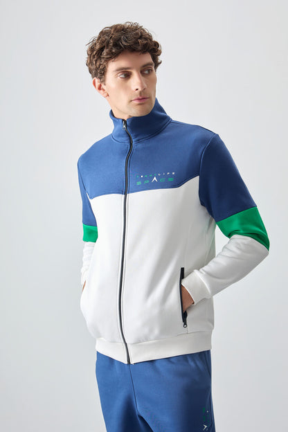 Indigo Stand Collar Color Transition Fleece-Lined Men's Tracksuit Set - 85186