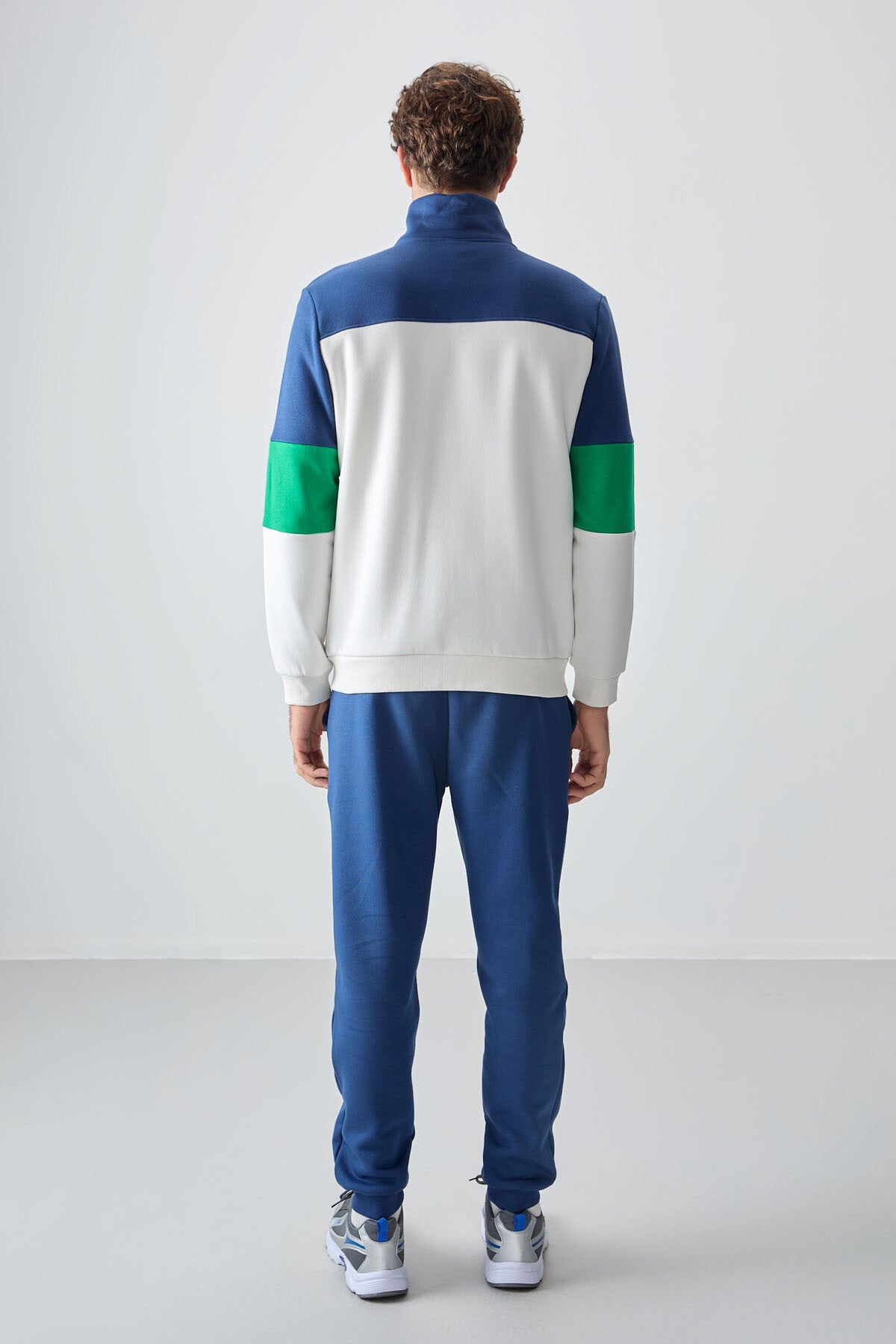 Indigo Stand Collar Color Transition Fleece-Lined Men's Tracksuit Set - 85186