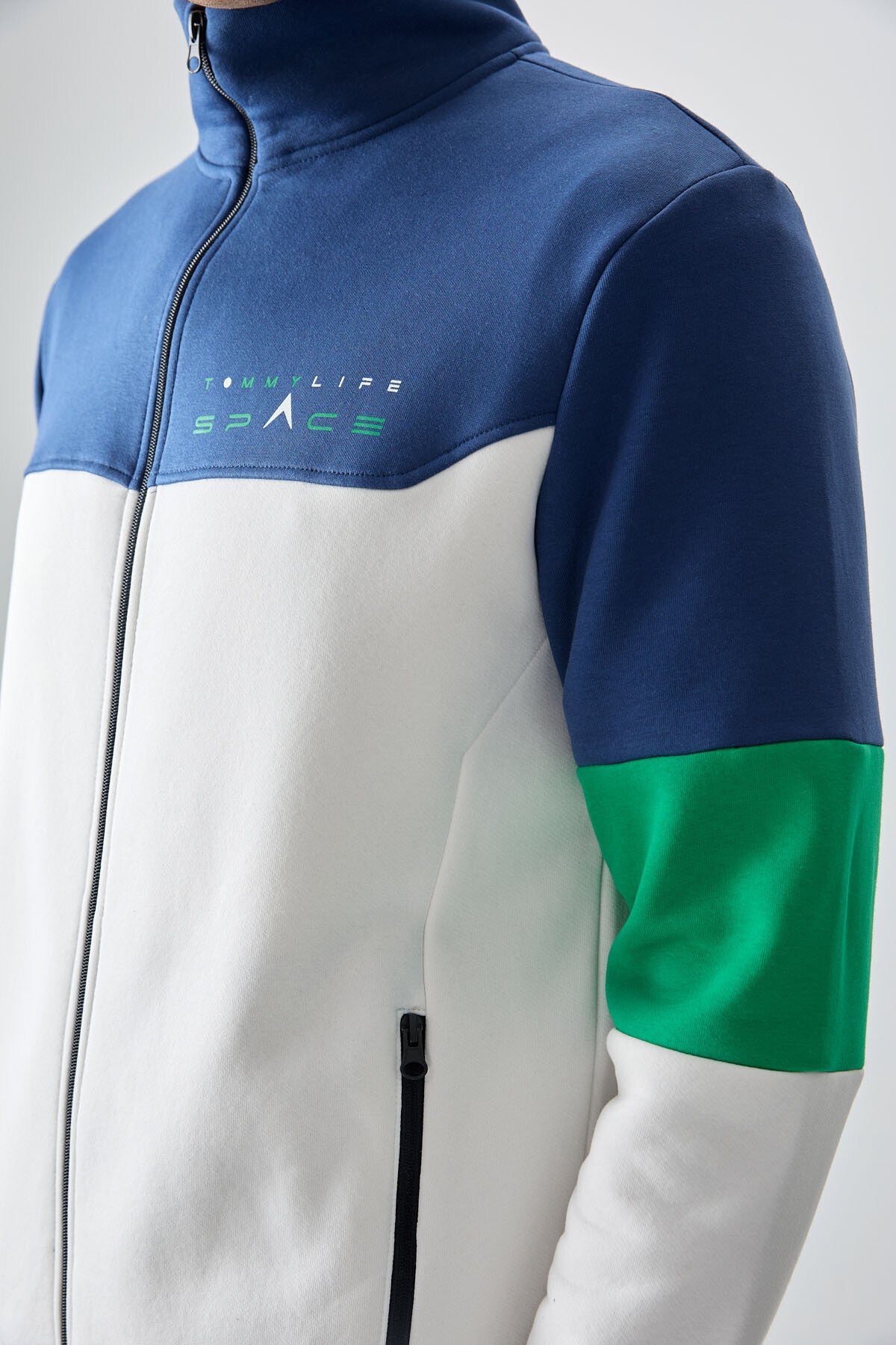 Indigo Stand Collar Color Transition Fleece-Lined Men's Tracksuit Set - 85186